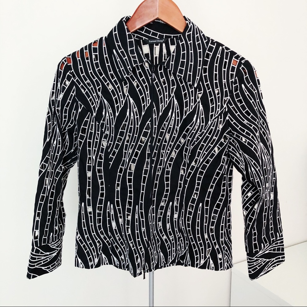 Samuel Dong Black and White Cut Out Print Jacket